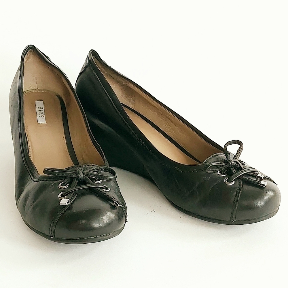 Geox Respira Lace Up Wedge Pumps Black Round Toe